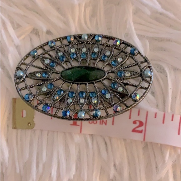 Vintage 1990’s FAF Oval Brooch. Rhinestones Pewter - Picture 1 of 7